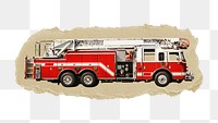 Firetruck, vehicle png sticker, ripped paper, transparent background