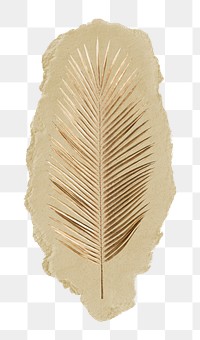 Gold palm leaf branch png sticker, ripped paper, transparent background