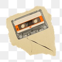 Cassette tape png sticker, ripped paper, transparent background