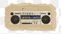 Retro boom box png sticker, ripped paper, transparent background