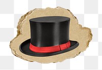 Top hat png sticker, ripped paper, transparent background