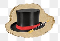 Magician hat png sticker, ripped paper, transparent background