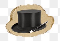 Magician hat png sticker, ripped paper, transparent background