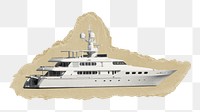 Yacht png sticker, ripped paper, transparent background