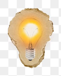 Light bulb png sticker, ripped paper, transparent background