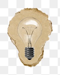 Light bulb png sticker, ripped paper, transparent background