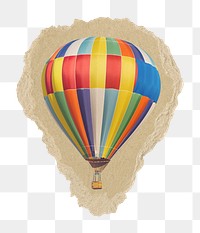 Hot air balloon png sticker, ripped paper, transparent background