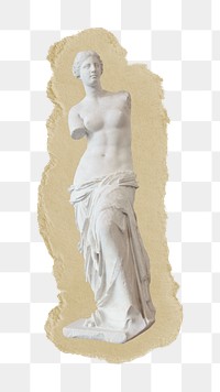 Greek goddess statue png sticker, ripped paper, transparent background