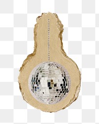 Disco ball png sticker, ripped paper, transparent background