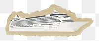 Cruise ship png sticker, ripped paper, transparent background