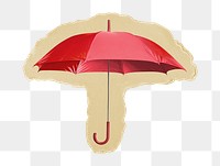 Red umbrella png sticker, ripped paper, transparent background