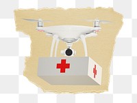 Medical drone png sticker, ripped paper, transparent background