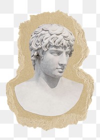 Greek god statue png sticker, ripped paper, transparent background