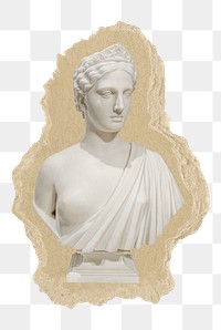 Greek goddess statue png sticker, ripped paper, transparent background