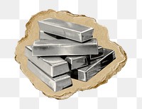 Silver bars png sticker, ripped paper, transparent background