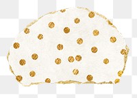 Gold polka dot png pattern sticker, ripped paper, transparent background