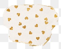 Gold heart png pattern sticker, ripped paper transparent background