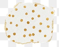 Gold polka dot png pattern sticker, ripped paper, transparent background