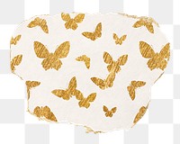 Gold butterfly png pattern sticker, torn paper transparent background