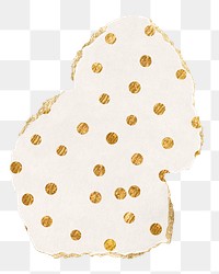 Gold polka dot png pattern sticker, ripped paper, transparent background