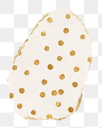 Gold polka dot png pattern sticker, ripped paper, transparent background