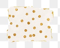 Gold polka dot png pattern sticker, ripped paper, transparent background