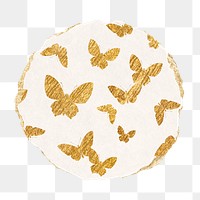 Gold butterfly png pattern sticker, ripped paper transparent background