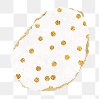 Gold polka dot png pattern sticker, ripped paper, transparent background