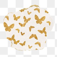 Gold butterfly png pattern sticker, ripped paper transparent background