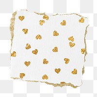 Gold heart png pattern sticker, ripped paper transparent background