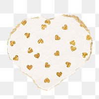 Gold heart png pattern sticker, ripped paper transparent background