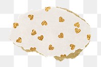 Gold heart png pattern sticker, ripped paper transparent background