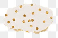 Gold polka dot png pattern sticker, ripped paper, transparent background