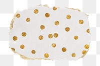 Gold polka dot png pattern sticker, ripped paper, transparent background