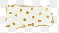 Gold polka dot png pattern sticker, ripped paper, transparent background