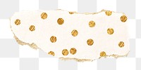 Gold polka dot png pattern sticker, ripped paper, transparent background