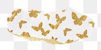 Gold butterfly png pattern sticker, torn paper transparent background