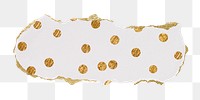 Gold polka dot png pattern sticker, ripped paper, transparent background