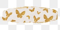 Gold butterfly png pattern sticker, ripped paper transparent background