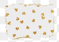 Gold heart png pattern sticker, ripped paper transparent background