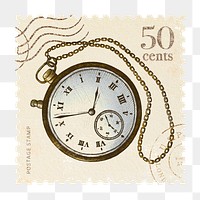 Png watch postage stamp sticker, transparent background