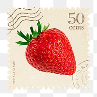 Postage stamp png strawberry sticker, transparent background