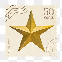 Star sticker png, postage stamp, transparent background