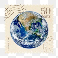 Earth sticker png, postage stamp, transparent background