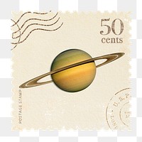 Saturn sticker png, postage stamp, transparent background