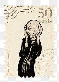 The Scream png postage stamp sticker, Munch, transparent background, remixed by rawpixel