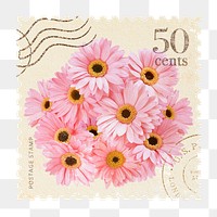 Daisies png postage stamp sticker, vintage flower, transparent background 