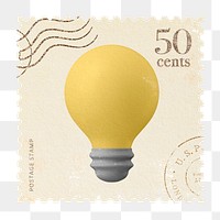 Png 3d light bulb postage stamp sticker, transparent background