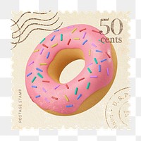 3d donut png postage stamp sticker, transparent background