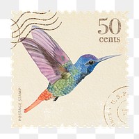 Watercolour humming bird png postage stamp sticker, bullet journal, transparent background